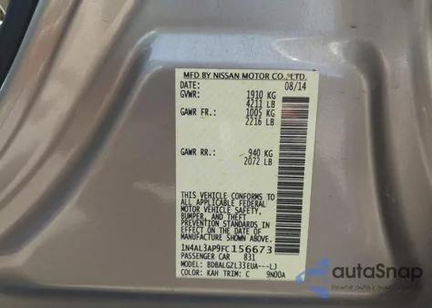 2015 Nissan Altima 2.5 S z USA, uszkodzony, nr VIN 1N4AL3AP9FC156673